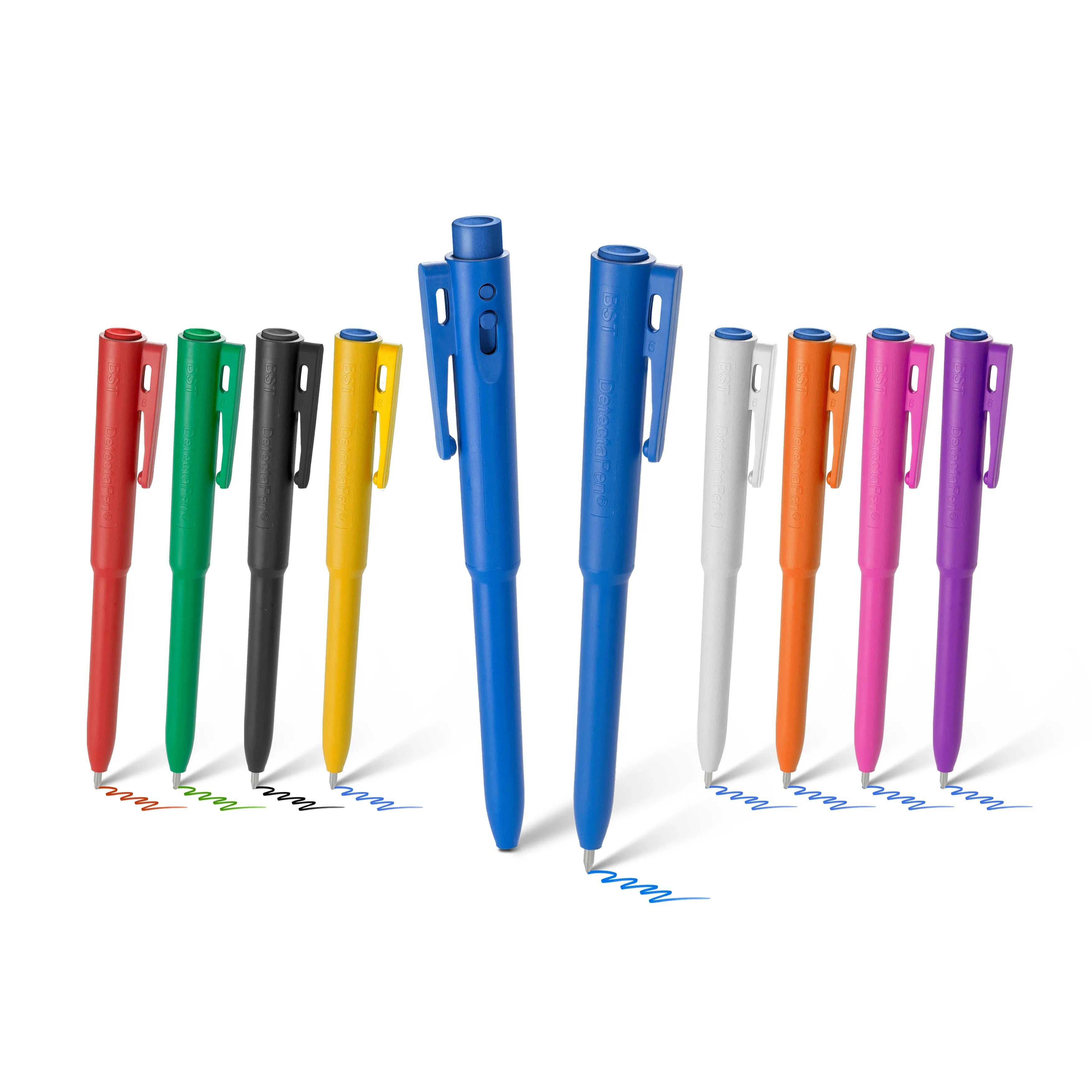 assorted metal detectable ppens on a white background